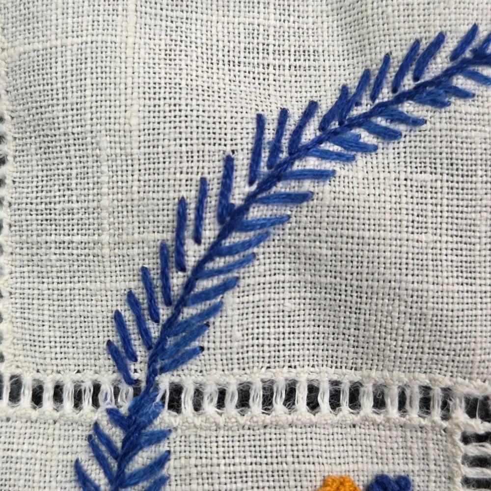 2 Vintage Hand Stitched Table Runner Floral design Blue Bonnet‎ Cottagecore